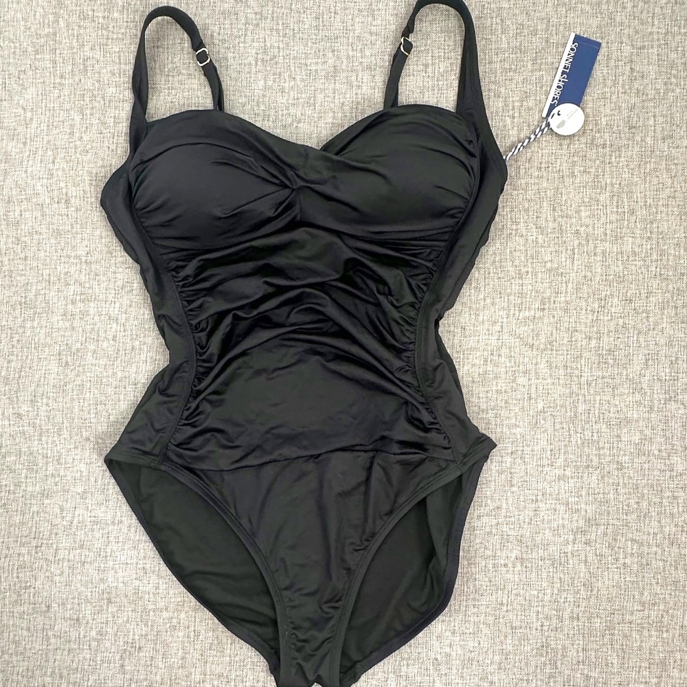 Sonnet Shores One Piece Bathing Suit Black Swimwear Adjustable‎ Straps MSRP: $70